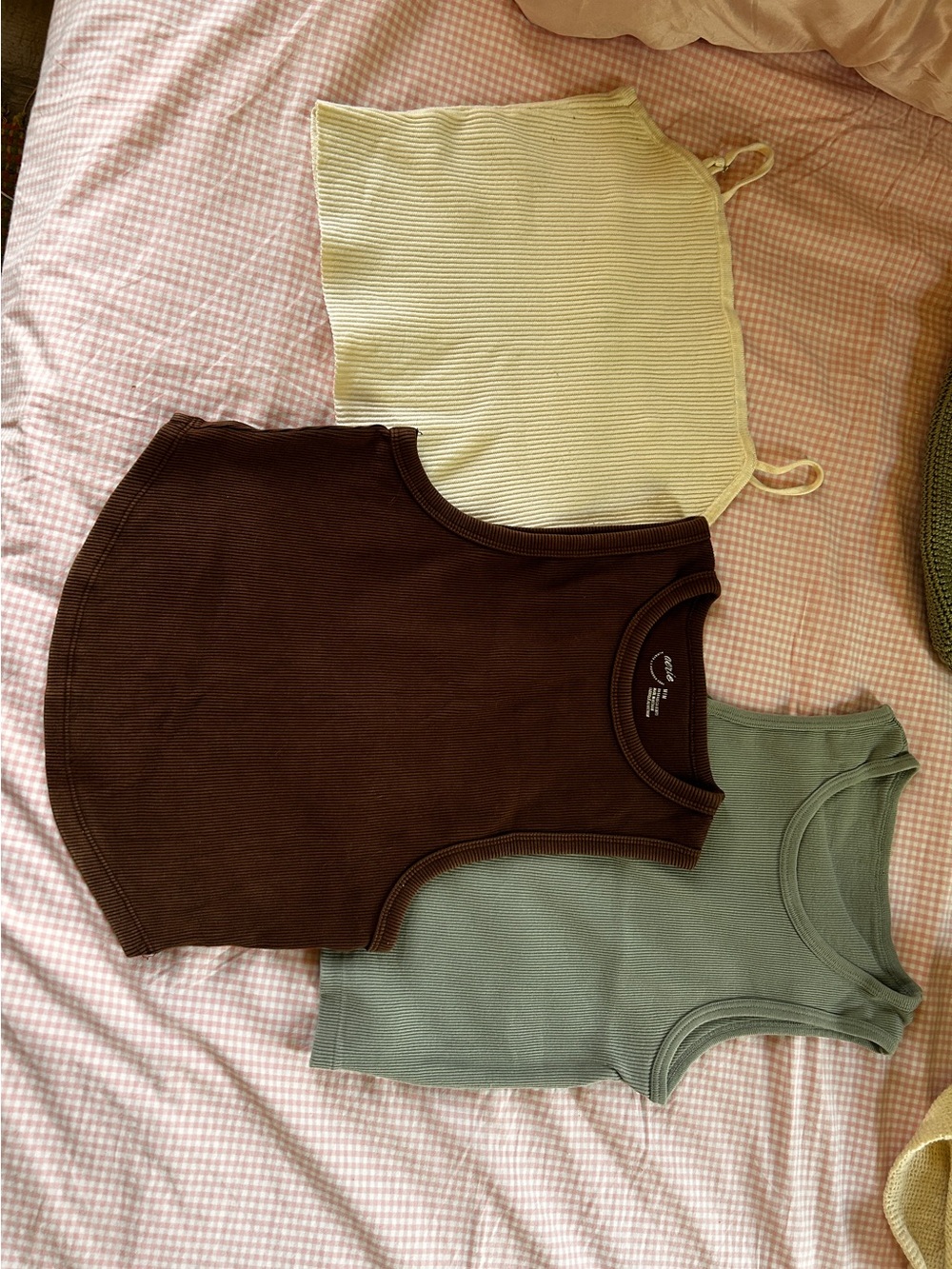 3-Pack Ribbed Tank Tops — Brown, Sage, Cream SEE SIZES IN COMMENT